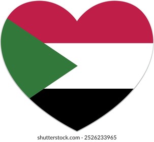 The flag of Sudan. Heart shaped flag icon. Standard color. Heart icon flag. Vector illustration