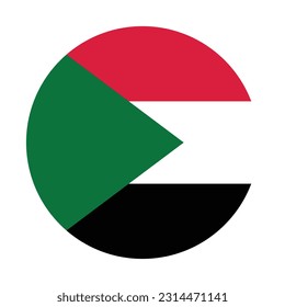 The flag of Sudan. Flag icon. Standard color. A round flag. Computer illustration. Digital illustration. Vector illustration.