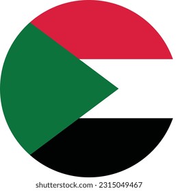 The flag of Sudan. Flag icon. Standard color. A round flag. Computer illustration. Digital illustration. Vector illustration.