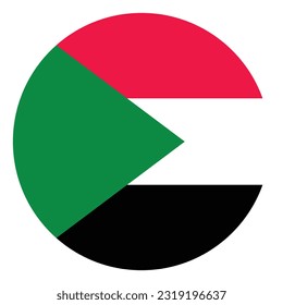 The flag of Sudan. Flag icon. Standard color. A round flag. Computer illustration. Digital illustration. Vector illustration.