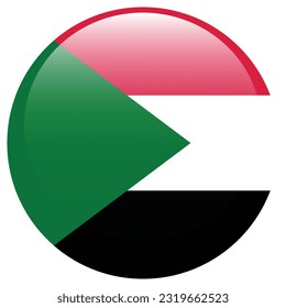 The flag of Sudan. Flag icon. Standard color. The round flag. 3d illustration. Computer illustration. Digital illustration. Vector illustration.