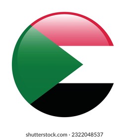 The flag of Sudan. Flag icon. Standard color. The round flag. 3d illustration. Computer illustration. Digital illustration. Vector illustration.