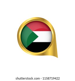 Flag of Sudan, location map pin, pointer flag Sudan, button gold, Icon country . Vector Illustration EPS10.
