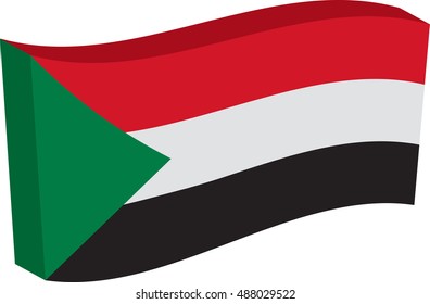 Flag of Sudan, officially the Republic of the Sudan. Vector illustration of a stylized flag. Axonometry and volume. Element for infographics.