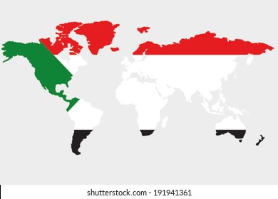 The flag of Sudan in the outline of the world