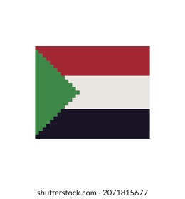 Bandera Sudán. Arte de píxeles. Diseño de pegatinas. Ilustración vectorial aislada. 