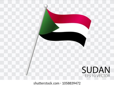 Flag of SUDAN with flag pole waving in wind.Vector illustration