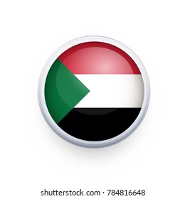 Flag of Sudan as round glossy icon. Button with Sudan flag. National flag for country of Sudan isolated, banner vector illustration. Vector illustration eps10.