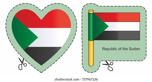 Flag of Sudan. Vector cut sign here, isolated on white. Can be used for design, stickers, souvenirs.