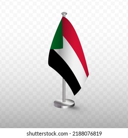 Flag of Sudan. Vector illustration of a flag with flagpole on a transparent background (PNG).