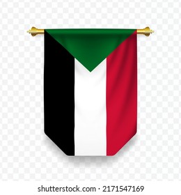 Flag of Sudan. Vector illustration of a vertical hanging flag on a transparent background (PNG). 