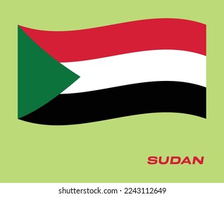 Flag of Sudan, Waving National flag of Sudan, National flag of Sudan vector illustration.