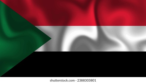 Flag of Sudan waving in the wind isolated on a white background. Sudan flag, official colors and proportion correctly. National Sudan flag background. 