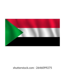 Bandeira do Sudão ondulada flui ao vento, com dobras 3d