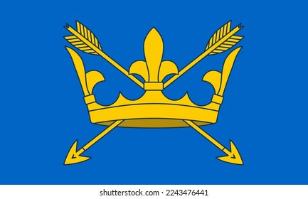 Flag of Suffolk Ceremonial county (England, United Kingdom of Great Britain and Northern Ireland, uk) two gold arrows passing through a gold crown and blue background