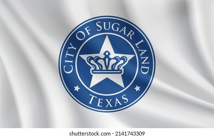 Flag of Sugar Land, Texas, USA. Realistic waving flag of Sugar Land vector background.