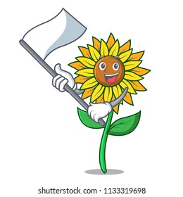 With flag sunflower mascot cartoon style