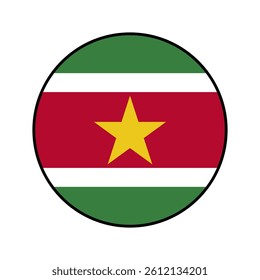 Flag of Suriname. Black edge. Suriname circle flag logo icon computer vector illustration design.