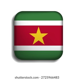 Flag of Suriname button with shadow. flag icon. 3d icon. The square shape