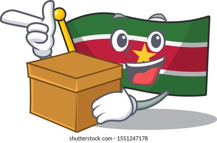 flag suriname character with cartoon with bring box shape
