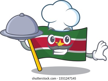 flag suriname chef holding food isolated in the mascot