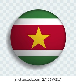 Flag of Suriname circle button with shadow. flag icon. 3d icon