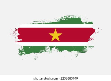 Flag of Suriname country with hand drawn brush stroke vector illustration