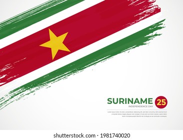 Flag of Suriname with creative painted brush stroke texture background