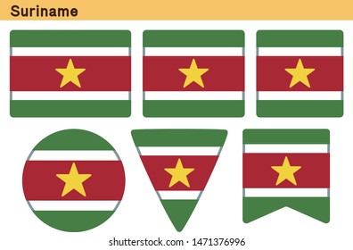 Flag of Suriname. Flag icon set of six different shapes. Vector Illustration.
