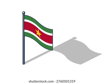 The flag of Suriname isometric vector illustration with shadow Surinamese flag