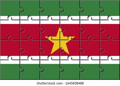 Flag of suriname made with jigsaw puzzle pieces
