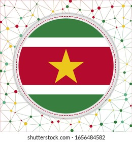 Flag of Suriname with network background. Suriname sign. Appealing vector illustration.