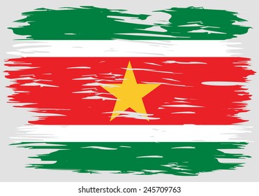 The flag of Suriname. Painted brush colored inks. Symbol Independence Day National Patriotic Travel Country Background Grunge Paint Stock Vector Icon Logo Picture Image Illustration Political