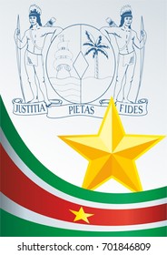 Flag of Suriname, template for the award, an official document with the flag and the symbol of the Republic of Suriname