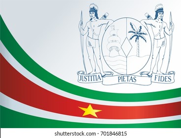 Flag of Suriname, template for the award, an official document with the flag and the symbol of the Republic of Suriname