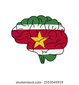 Flag of Suriname. Vector illustration of a combination of a human brain with a country flag on a white background.