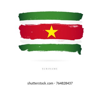 Flag of Suriname. Vector illustration on white background. Beautiful brush strokes. Abstract concept. Elements for design.