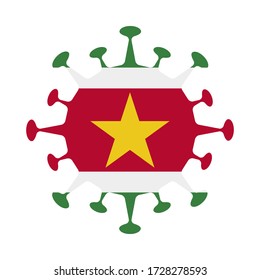 Flag of Suriname in virus shape. Country sign. Vector illustration.