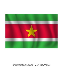 Bandeira do Suriname ondulada flui ao vento, com dobras 3d