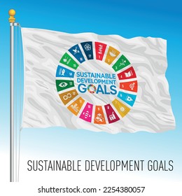 Flag of the Sustainable Development Goals international program with symbols in a circle with colored wedges, vector illustration - Shutterstock ID 2254380057