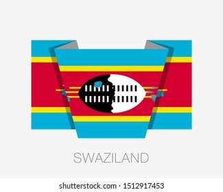 Flag of Swaziland. eSwatini. Flat Icon Waving Flag with Country Name on White Background