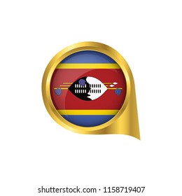 Flag of Swaziland, location map pin, pointer flag Swaziland, button gold, Icon country . Vector Illustration EPS10.