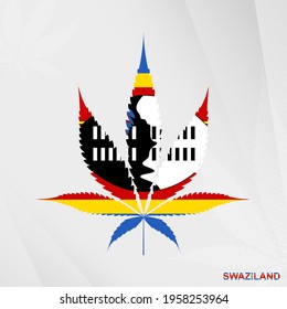 Flag of Swaziland in Marijuana leaf shape. The concept of legalization Cannabis in Swaziland. Medical cannabis illustration.