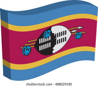 Flag of Swaziland, officially the Kingdom of Swaziland. Vector illustration of a stylized flag. Axonometry and volume. Element for infographics.