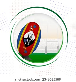 Flag of Swaziland on rugby ball. Round rugby icon with flag of Swaziland. Vector illustration.