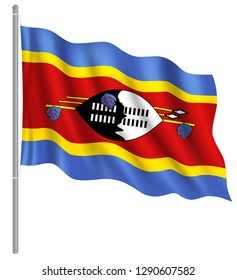 Flag of Swaziland with flag pole waving in wind. Vector illustration