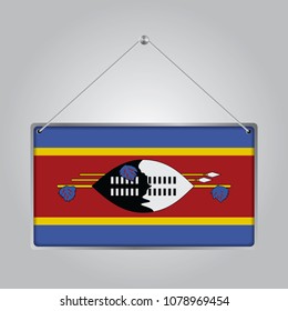 Flag of Swaziland. The symbol of the state in the pennant hanging on the rope, 
rectangle hanging. Vector Illustration EPS10.