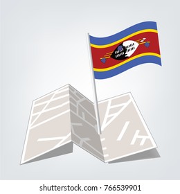 Flag of Swaziland , Swaziland flag waving isolated vector illustration,map and check in