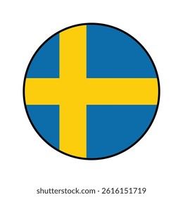Flag of Sweden. Black edge. Sweden circle flag logo icon computer vector illustration design.