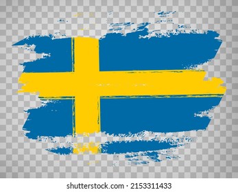 Flag of Sweden brush stroke background.  Flag Sweden on transparent backrgound for your web site design, app, UI.  Stock vector. EPS10.